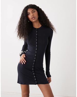 Weekday Long Sleeve Mini Dress With Press Stud Detail - Blue