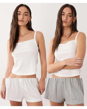 ASOS Pack De 2 Pantalones Cortos De Pijama De De Estilo Bóxer De Pointelle - Blanco