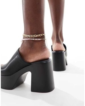 Truffle Collection Mules Negros De Tacón Con Suela Gruesa De