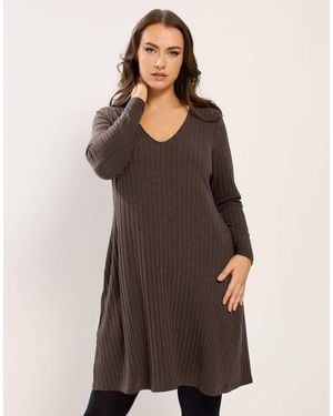 Yours Clothing Ribbed Mini Dress - Brown