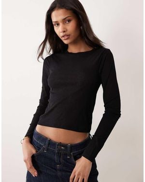 ASOS Textured Mesh Long Sleeve Crew Neck Top - Black