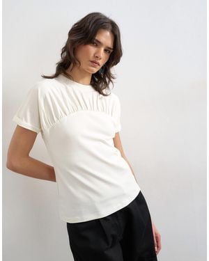 TOPSHOP Gathered Yoke Cap Sleeve T-shirt - White