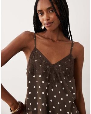 Vila Lace Trim Split Side Satin Cami Top Co-Ord - Brown