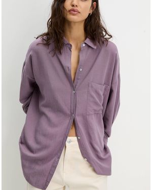 Pull&Bear Oversized Linen Blend Shirt - Purple