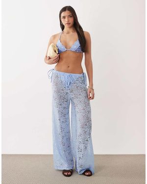 South Beach Lace Wide Leg Trouser - Blue