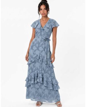 ANAYA Floral Burnout Cape Detail Maxi Dress - Blue