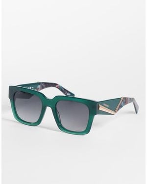 Missoni Sunglasses Occhiali Da Sole Oversize Squadrati Verdi Con Lenti Sfumate Grigio Scuro - Blu