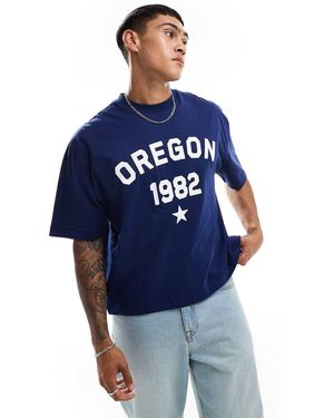 ASOS T-Shirt Squadrata Oversize Con Stampa Di Città - Blu