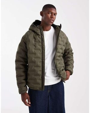 Threadbare Textured Puffer Coat With Hood - Green