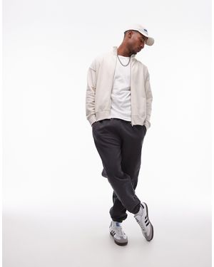 TOPMAN Linen Mix Funnel Neck Full Zip Through - Gray