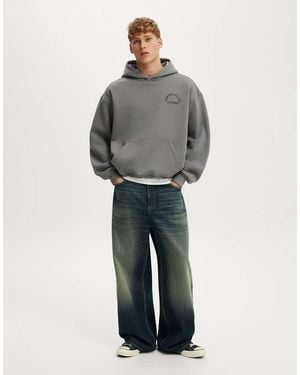 Cotton On Box Fit Graphic Hoodie - Grey