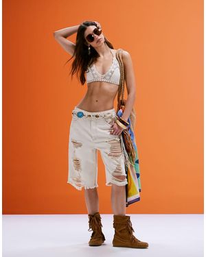 ASOS Pantalones Cortos Vaqueros Color Crudo Estilo Bermudas Con Roturas De -Neutro - Naranja