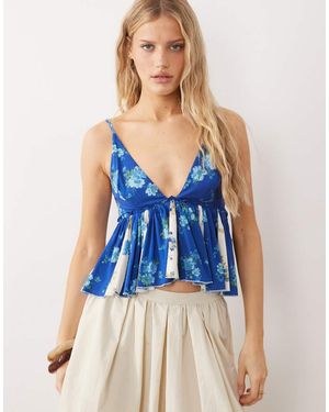 Free People V Neck Peplum Cami Top - Blue