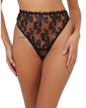 Wolf & Whistle Eva Graphic Embroidery High Waist Thong - Brown
