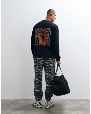 4505 Heavyweight Cotton Oversized Long Sleeve T-shirt With Back Print - Blue