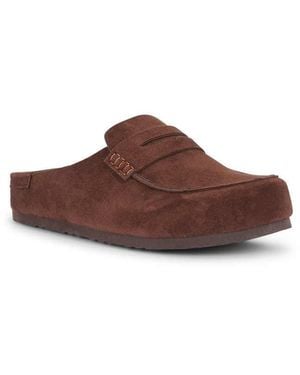SEQWL Flat Backless Loafer Clogs Slip On Mule Shoes - Brown