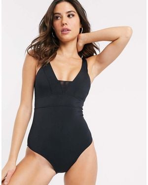 Accessorize Costume Da Bagno Scollo Profondo Con Inserto A Rete - Nero