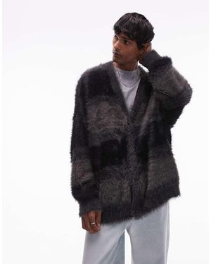 TOPMAN Fluffy Oversized Cardigan - Black