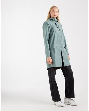 Rains 12020 Waterproof Hooded Long Jacket - Blue