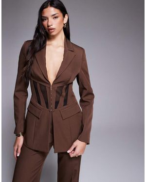 ASOS Co-Ord Cinched Waist Blazer With Contrast Panelling - Brown