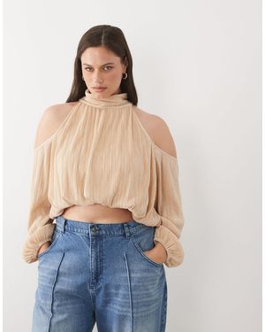 ASOS Asos Design Curve Cold Shoulder Plisse Bubble Top - Blue