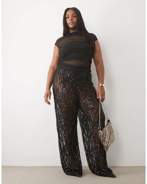 Tfnc Plus Sequin Mesh Wide Leg Trousers - Black