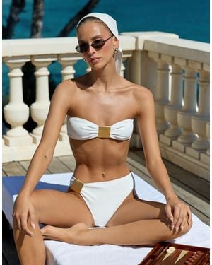 4th & Reckless Gold Hardware High Leg Bikini Bottoms - Blue