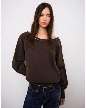 Bershka Asymmetric Stud Sweatshirt - Brown
