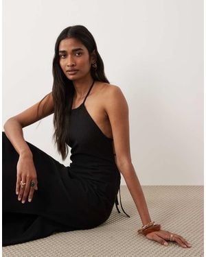 Miss Selfridge Linen Look Halter Maxi Dress - Black