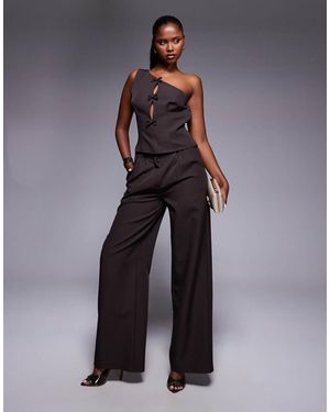Kaiia Exclusive Pleat Detail Wide Leg Tailored Trousers Co-Ord Chocolate - Blue
