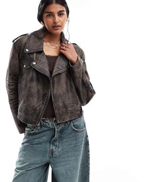 ASOS Leather Shrunken Biker Jacket - Black