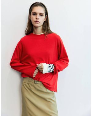 Pull&Bear T-Shirt Oversize A Maniche Lunghe Rossa - Rosso