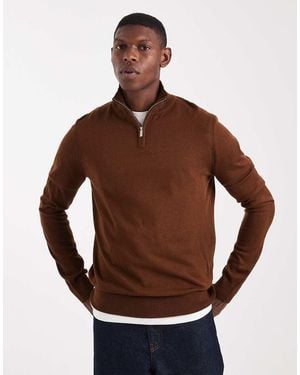 Threadbare 1/4 Zip Jumper - Brown