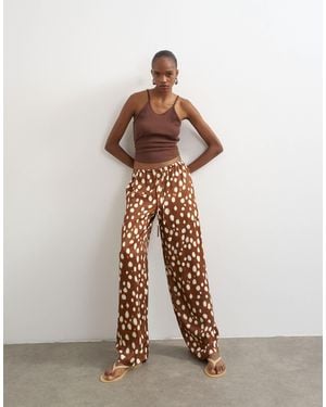 TOPSHOP Satin Tie Waist Wide Leg Trouser - Brown