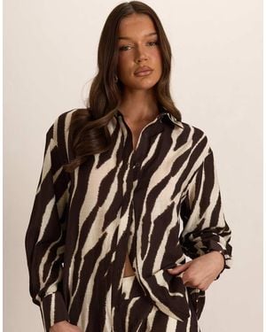 Missy Empire Woven Zebra Oversized Shirt Cuffed - Brown