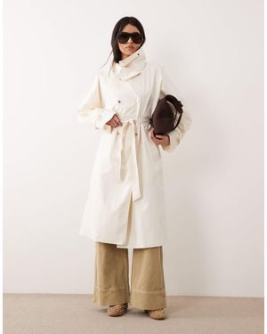 Mango Capsule Cotton Rich Funnel Neck Trench Coat - Natural