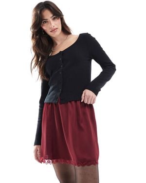 Wednesday's Girl Lace Trim Satin Mini Skirt - Red