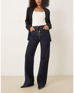 Mango Flor 100% Cotton Tie Detail Straight Jean Co-ord - Blue