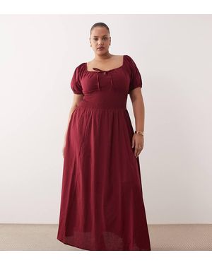Esmee Curve Puff Sleeve Tie Front Maxi Beach Dress - Red