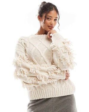 Bershka Chunky Textured Cable Knit Jumper - Natural