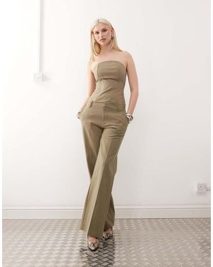 Lioness Elements Linen Look Cotton Low Waisted Tailored Wide Leg Trousers Co-ord - Natural