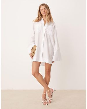 ASOS Mini Shirt Dress With Wide Cuffs And Oversized Pockets - Natural