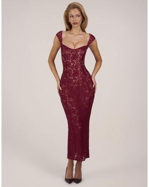 slim fit dress slacks Long Sleeve Deep Plunge Mini Dress in Red - 4