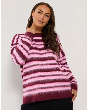 Yours Clothing Brushed Striped Knitted Jumper - Red