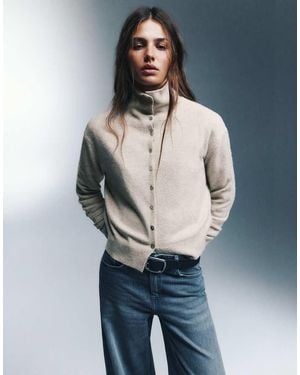 Pull&Bear Funnel Neck Buttoned Cardigan - Blue