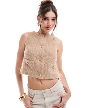 4th & Reckless Boucle Sleeveless Vest With Gold Button Detail - Natural