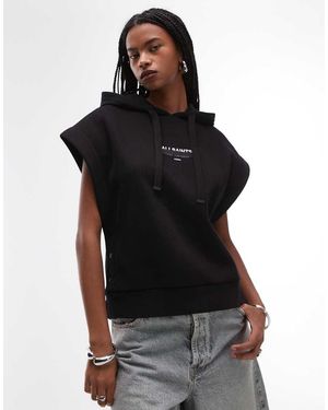 AllSaints Sudadera Negra De Manga Corta Con Capucha Sorri De - Negro