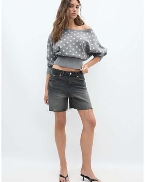 Stradivarius Maglione Scuro Con Orlo Asimmetrico A Coste - Grigio