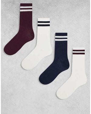 Lindex Pack De 4 Pares De Calcetines Deportivos De Colores De Canalé De - Azul