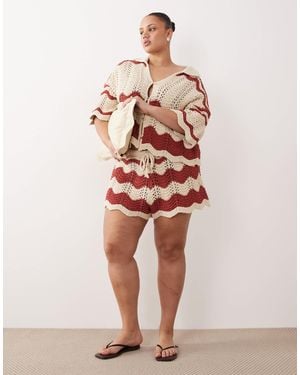 ARRANGE Curve Co-ord Stripe Crochet Shorts - Red